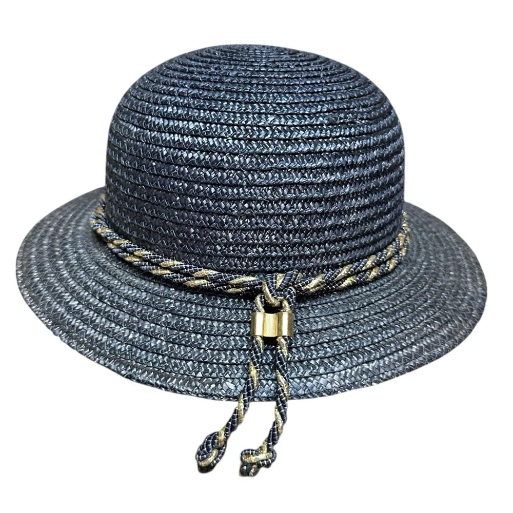 Made in Italy Blue / Gold Woven Straw Hat with Braided band